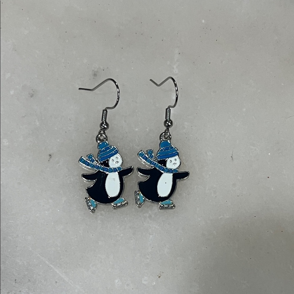 Cute Ice Skate Penguin Earrings • Kawaii Fun Winter Jewelry